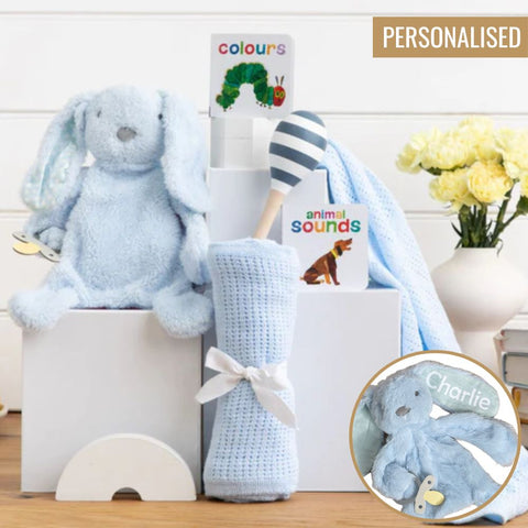 Personalised Bunny and Books Baby Boy Hamper