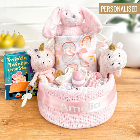Nappy Cake Personlaised Animal Adventure Pink | Personalised Baby Gift