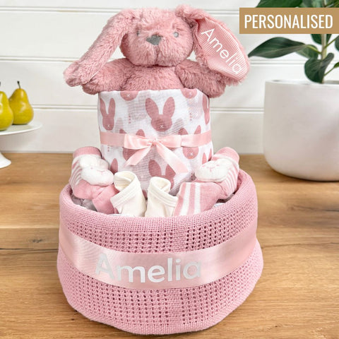 Nappy Cake Girl Personalised Bunny | Personalised Baby girl Gift