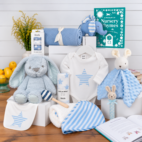 Elephant Snuggles Baby Boy Hamper - Baby Boy Gift Basket