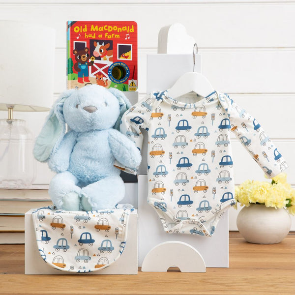 Fluffy Bunny Cuddles Baby Boy Gift Hamper