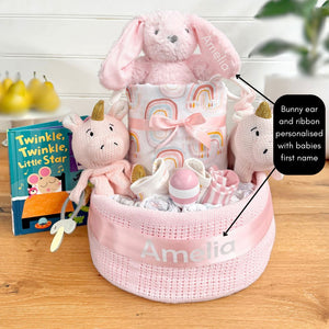 Nappy Cake Personlaised Animal Adventure Pink | Personalised Baby Gift
