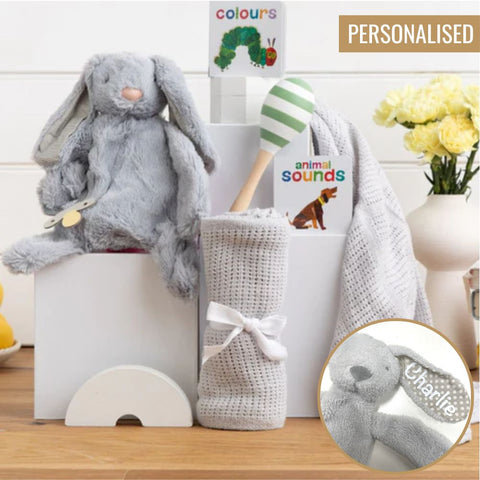 Personalised Bunny and books baby hamper - baby gift