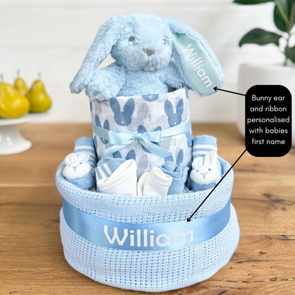 Nappy Cake Boys Personalised Bunny | Personalised Baby Boy Gift