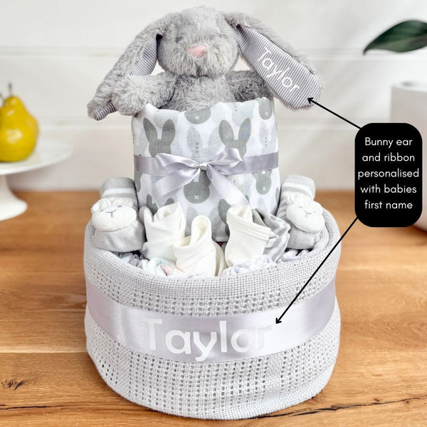 Nappy Cake Unisex Personalised Bunny | Personalised Baby Gift