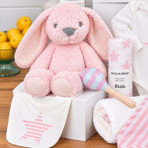 Pink Bunny Teddy - Baby Girl Gift Basket