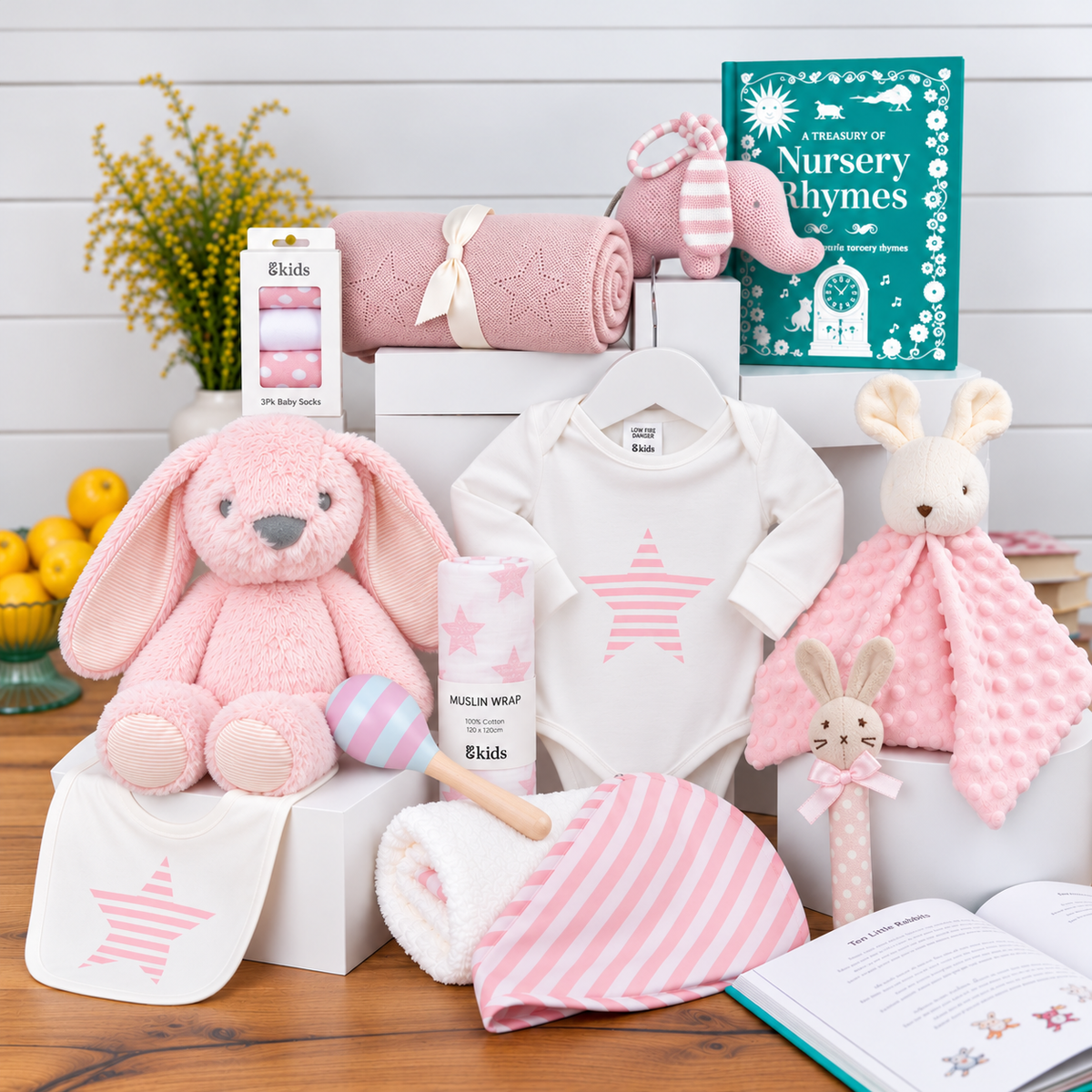 Elephant Snuggles Baby Girl Hamper - Newborn Hamper